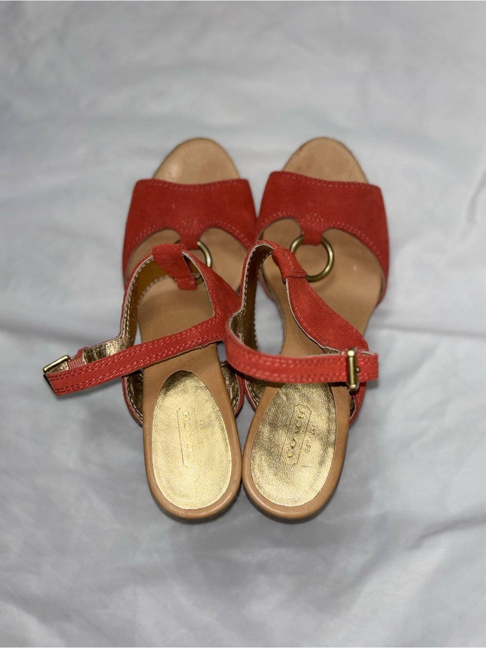 Women’s Orange Suede Cork Platform Sandals - COACH - Picture 6 of 8